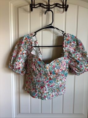 ASTR the Label Romilly Floral Print Sweetheart Crop Top sz M